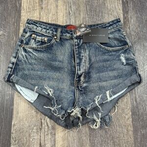 Signature 8 Distressed Denim Shorts Women's M Blue Frayed Raw Hem Cuffed Jean